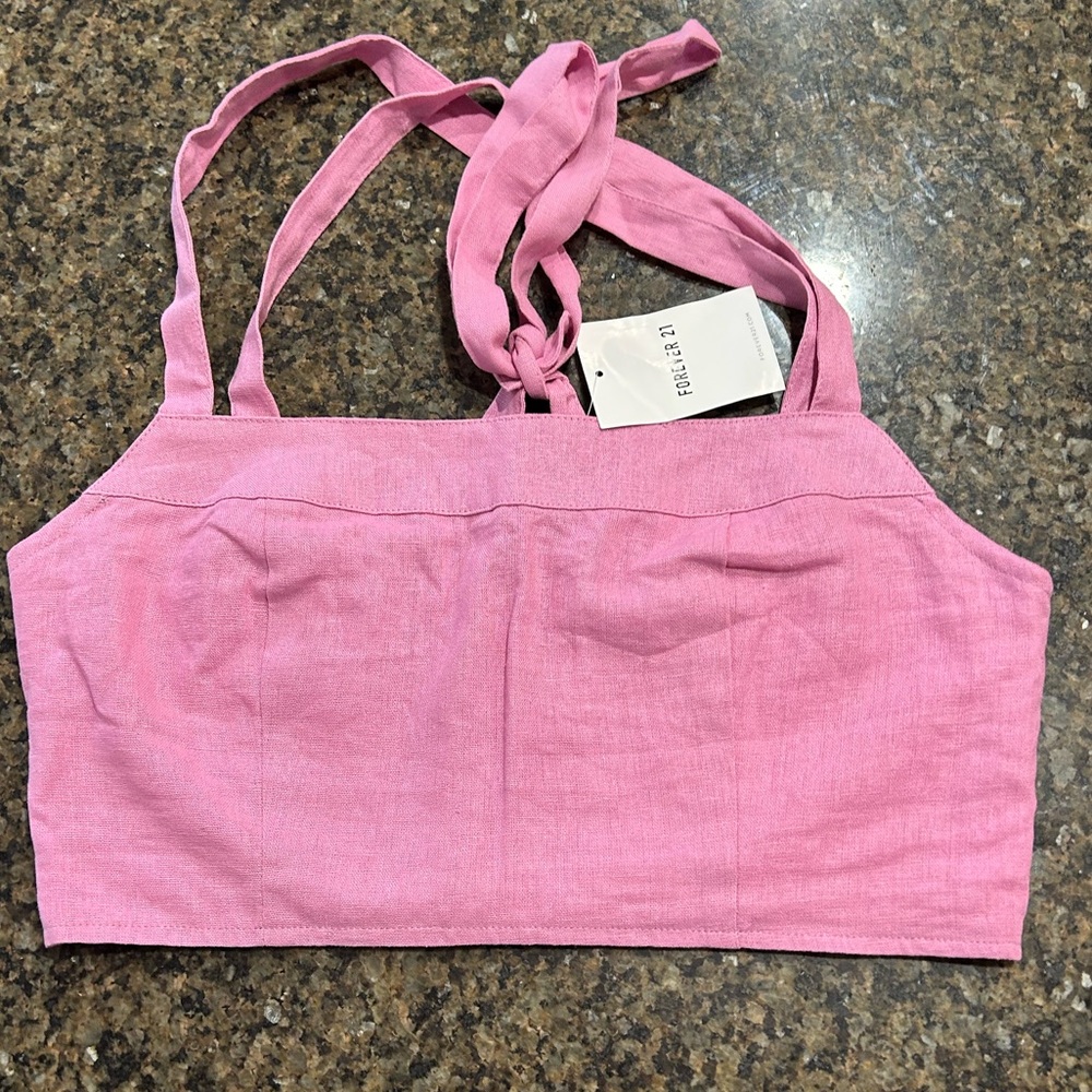 Forever 21 Pink Linen Crop Top pink/mauve New size med